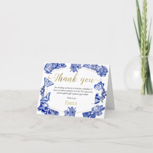 Sweet 16 Thank You Card Butterfly Royal Blue