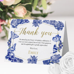 Sweet 16 Thank You Card Butterfly Royal Blue