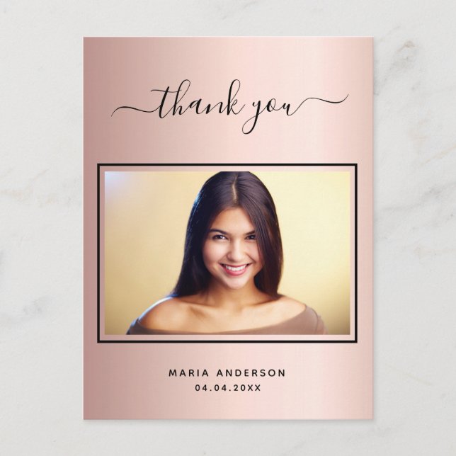 Sweet 16 thank you custom photo rose gold pink postcard (Front)