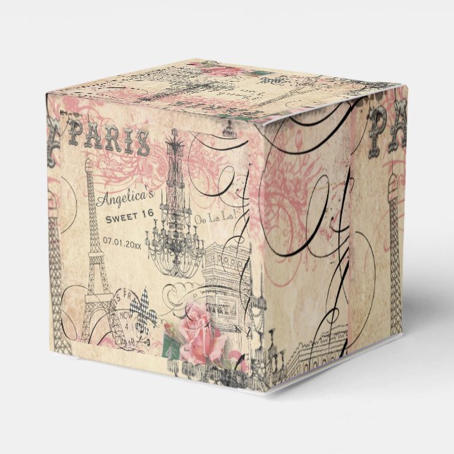 Sweet 16 Thank You Eiffel Tower & Chandelier Favor Boxes (Back Side)