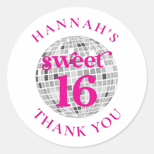 Sweet 16 Thank you Party Favors Classic Round Sticker (Front)