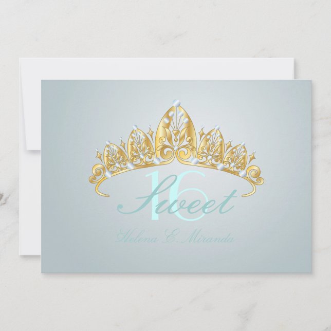 Sweet 16/ tiara/blue topaz invitations (Front)