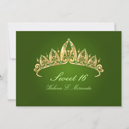 Sweet 16/ tiara/emerald invitations