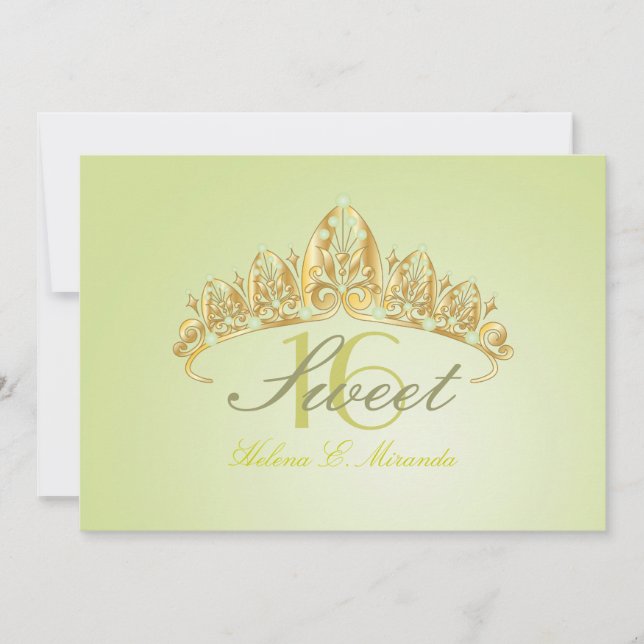 Sweet 16/ tiara/green peridot invitations (Front)