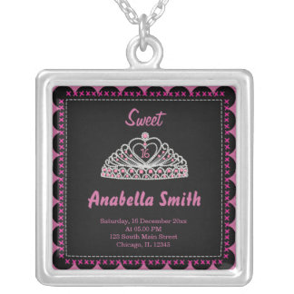 Sweet 16 tiara silver plated necklace