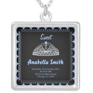 Sweet 16 tiara silver plated necklace