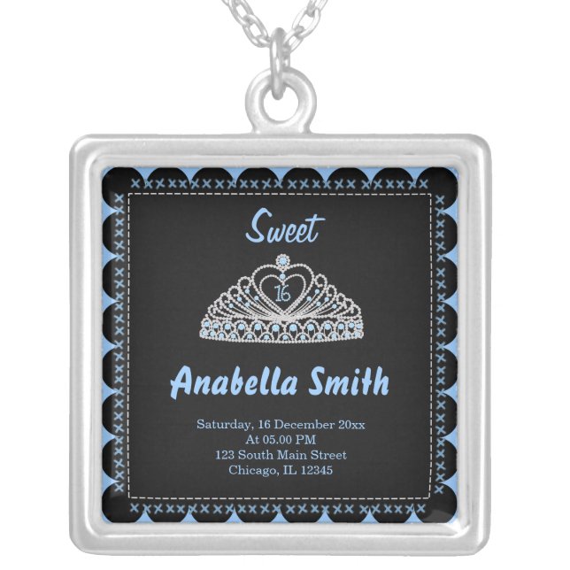 Sweet 16 tiara silver plated necklace (Front)