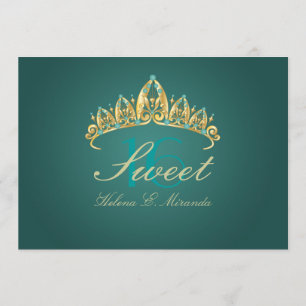 Sweet 16/ tiara/teal green /jade invitations