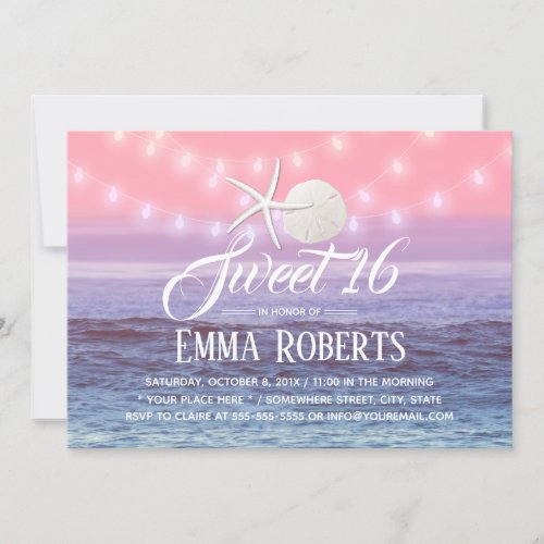 Sweet 16 Tropical Beach Starfish  Sand Dollar Invitation