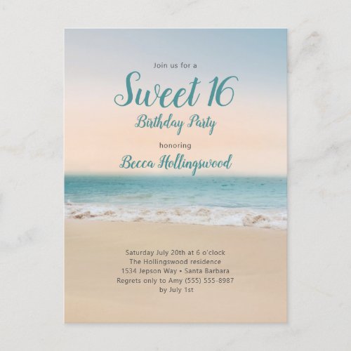 Sweet 16 Tropical Beach Theme Party  Invitation Postcard