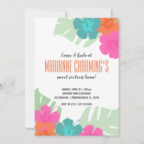 SWEET 16 tropical BIRTHDAY LUAU bright floral Invitation