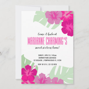 SWEET 16 tropical BIRTHDAY LUAU pink floral Invitation