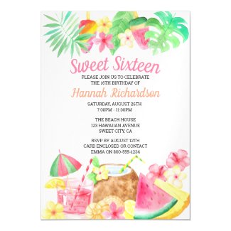 Sweet 16 Tropical Birthday Party Hawaiian Theme Magnetic Invitation