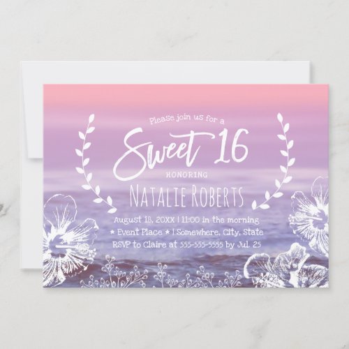 Sweet 16 Tropical Floral Elegant Pink Beach Invitation