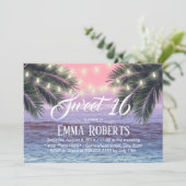 Sweet 16 Tropical Palm Tree Beach String Lights Invitation (Standing Front)
