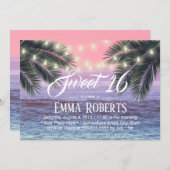 Sweet 16 Tropical Palm Tree Beach String Lights Invitation (Front/Back)