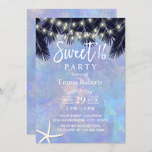 Sweet 16 Tropical Palm Tree Elegant Watercolor Invitation