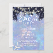 Sweet 16 Tropical Palm Tree Elegant Watercolor Invitation (Front)