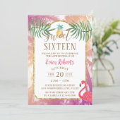 Sweet 16 Tropical Pineapple & Palm Trees Birthday Invitation (Standing Front)