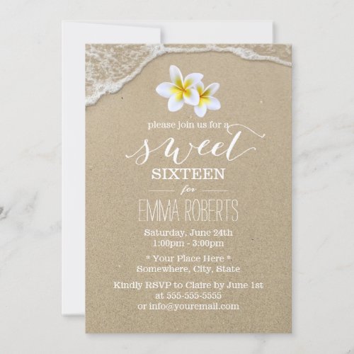 Sweet 16 Tropical Plumeria Beach Elegant Invitation