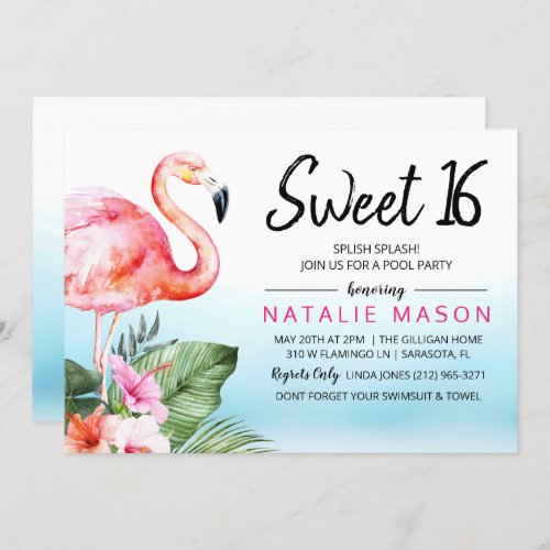 Sweet 16 Tropical Pool Party Birthday Invitation - Artwork/graphics by ReachDreams.etsy.com