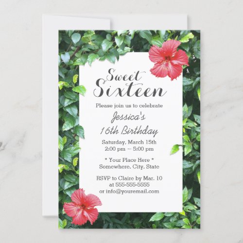 Sweet 16 Tropical Red Hibiscus Flowers Invitation