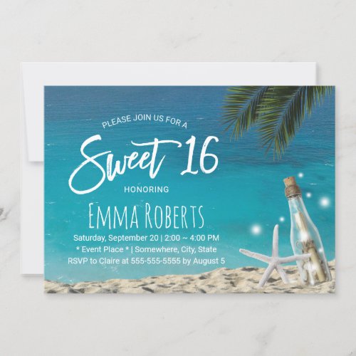 Sweet 16 Tropical Starfish Beach Message in Bottle Invitation