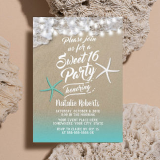 Sweet 16 Tropical Summer Beach Starfish Invitation