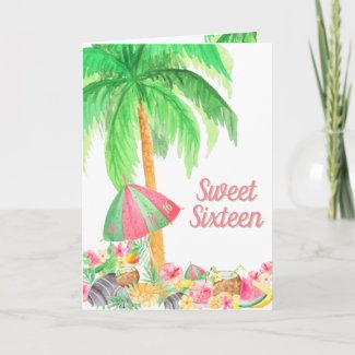 Sweet 16 Tropical Summer Watercolor Hawaiian Luau Invitation