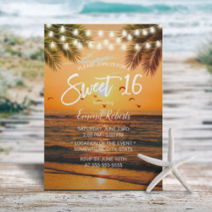Sweet 16 Tropical Sunset Palm Beach Invitation