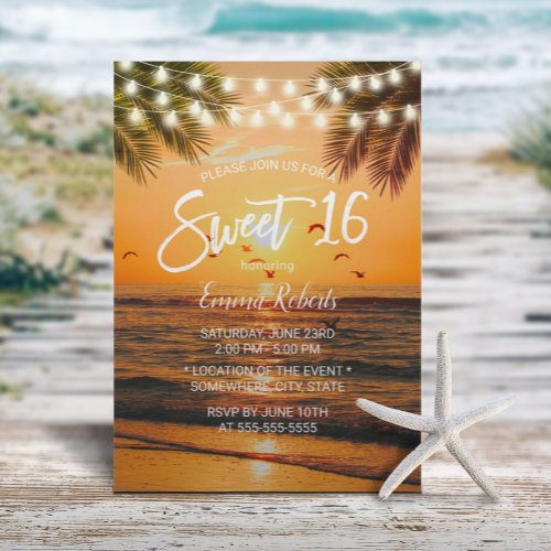Sweet 16 Tropical Sunset Palm Beach Invitation