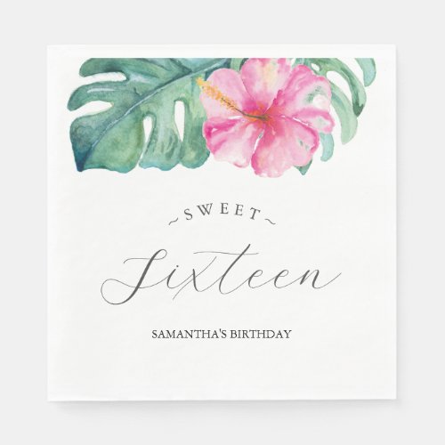 Sweet 16 Tropical Theme Birthday Watercolor Napkins