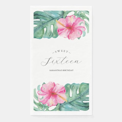 Sweet 16 Tropical Theme Birthday Watercolor Paper Guest Towels