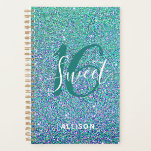 Sweet 16 Turquoise Blue Glitter Girl Personalized Planner