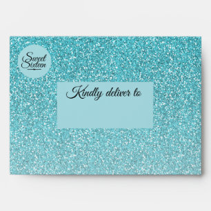 Sweet 16 Turquoise Blue glitter Ombre Envelope