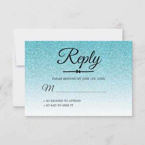 Sweet 16 Turquoise Blue Glitter Ombre RSVP Invitation