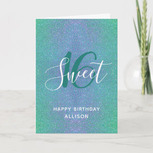 Sweet 16 Turquoise Glitter Birthday Personalized Card