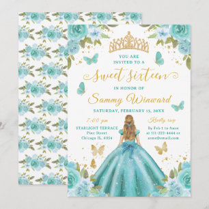 Sweet 16 Turquoise Princess Blonde Girl Invitation
