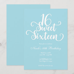 Sweet 16 Turquoise & White Chic Birthday Party Invitation