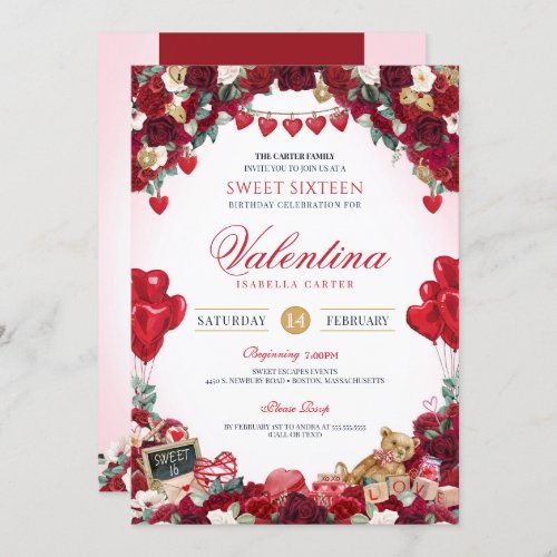 Sweet 16 Valentines Birthday Party Invitation