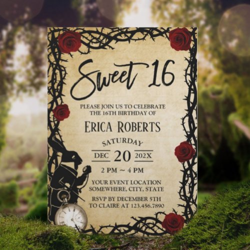 Sweet 16 Vintage Alice in Wonderland Birthday  Invitation