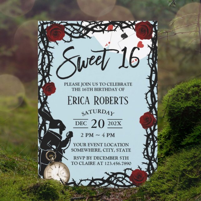 Sweet 16 Vintage Alice in Wonderland Girl Birthday Invitation