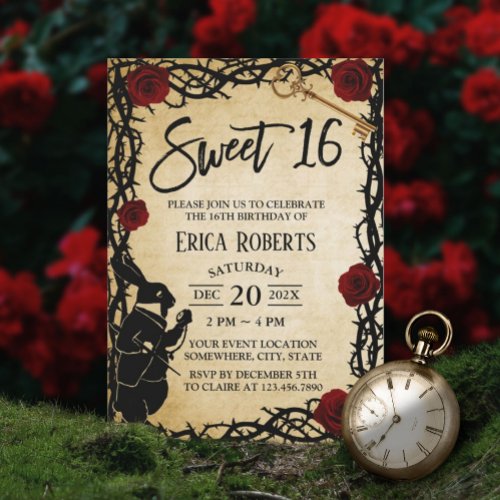 Sweet 16 Vintage Alice in Wonderland Thorn  Rose Invitation