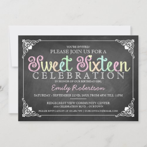Sweet 16 Vintage Chalkboard Party Invitation
