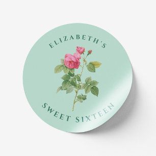 Sweet 16 Vintage Mint Green Floral Classic Round Sticker