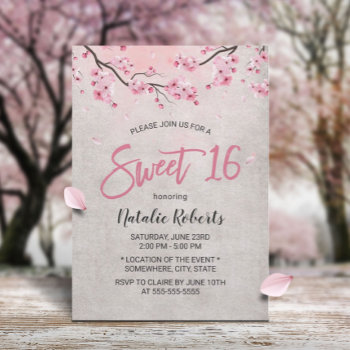 Sweet 16 Vintage Pink Floral Cherry Blossom Invitation by myinvitation at Zazzle