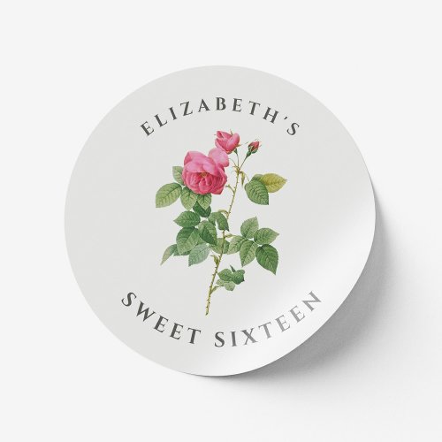 Sweet 16 Vintage Pink Rose Botanical Classic Round Sticker