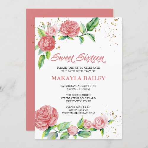 Sweet 16 Vintage Pink Roses 16th Birthday Party Invitation