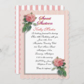 Sweet 16 vintage pink roses invitation (Front/Back)