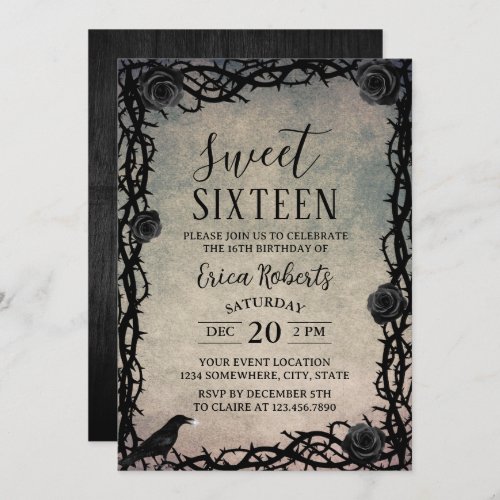 Sweet 16 Vintage Rose  Thorn Dark Fairytale Invitation